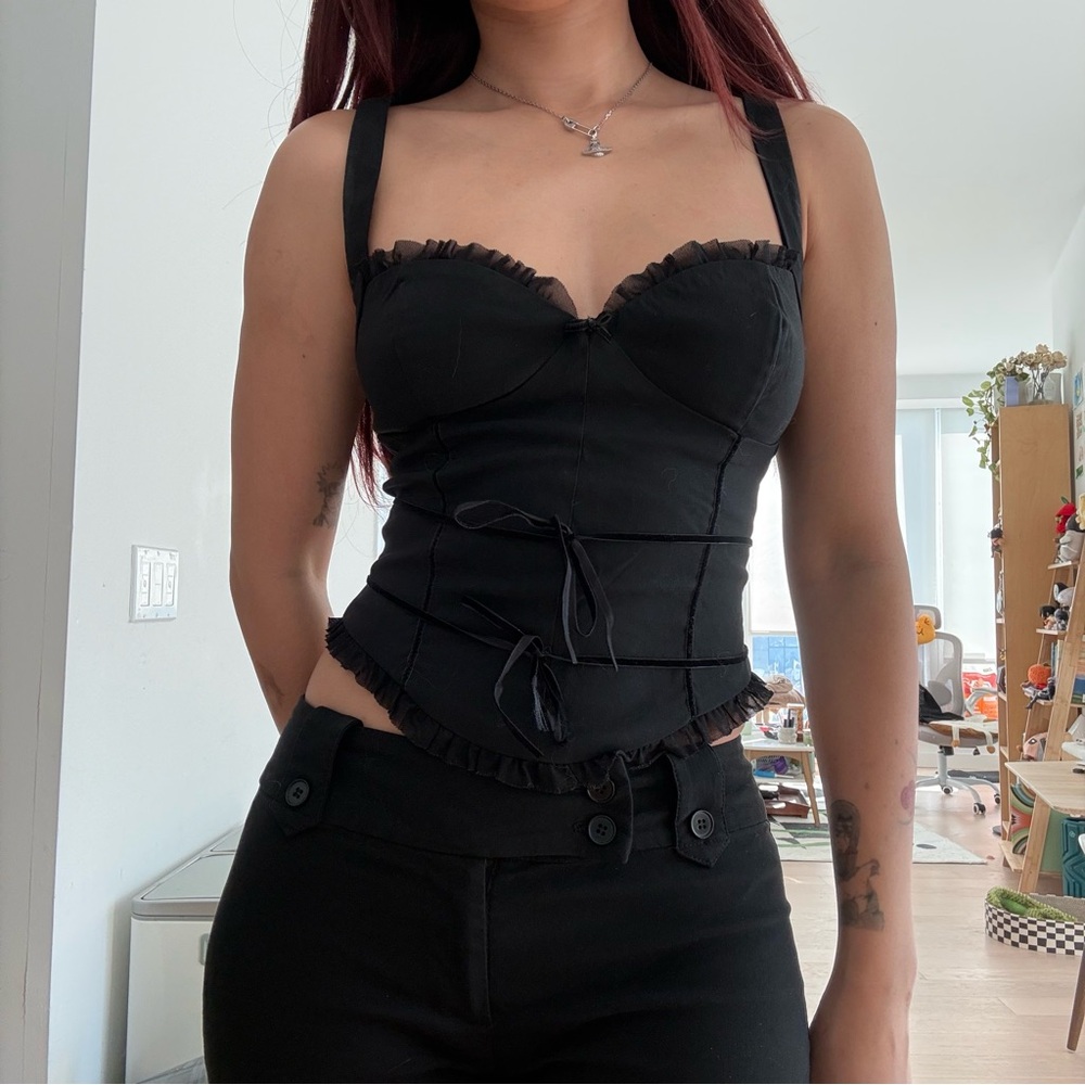 Black Ruffle Trim Corset Top
